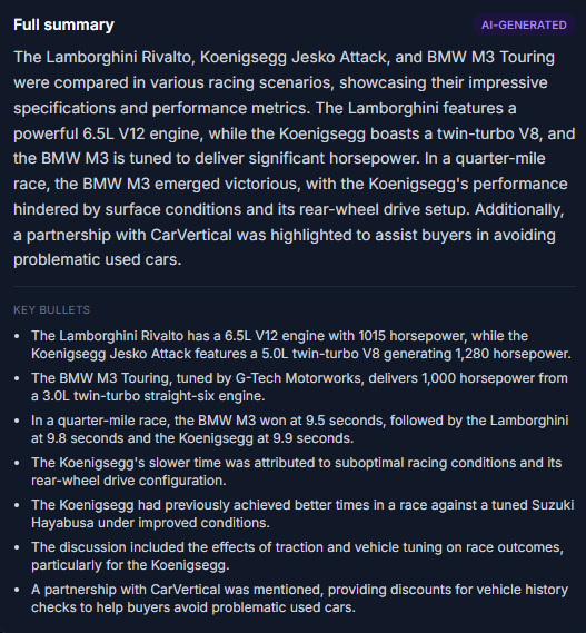 AI summary with key bullet points and action items